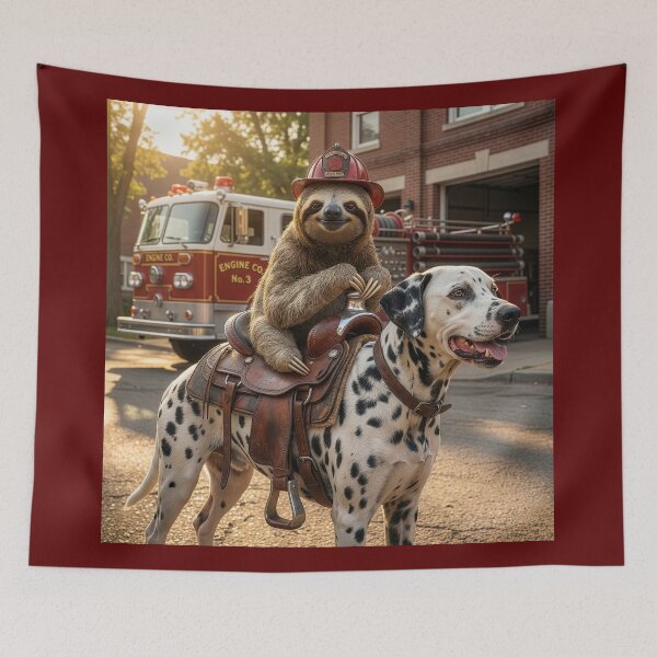 Item preview, Fire Fighting Sloth Rides His Dalmatian  designed and sold by Tridentulus.