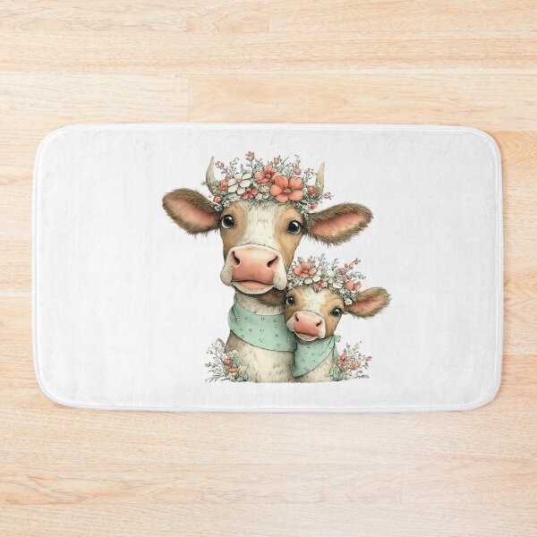 Item preview, Mother & Baby Cows With Floral Crowns & Teal Bandanas – Whimsical Illustration designed and sold by Saxon Designs.
