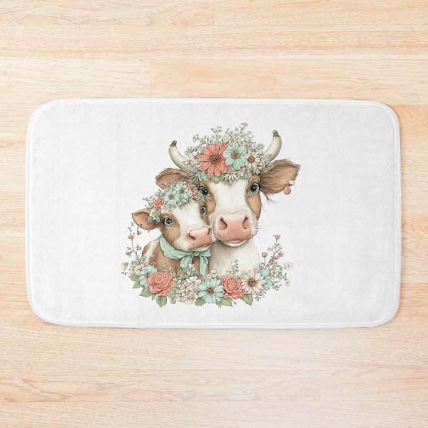 Item preview, Mother & Baby Cows With Floral Crowns – Whimsical Pastel Illustration designed and sold by Saxon Designs.