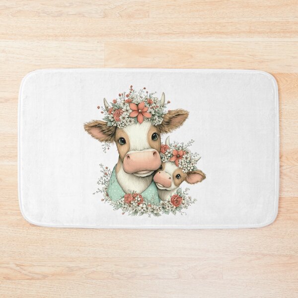 Item preview, Mother & Baby Cows With Floral Crowns – Whimsical Garden Illustration designed and sold by Saxon Designs.