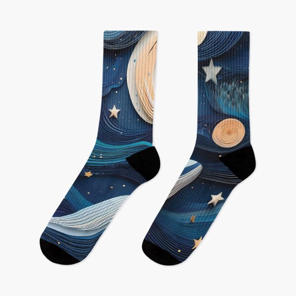 Item preview, Whale in fairy-tale celestial moon and 3d painting, navy blue and beige magical landscape artwork  designed and sold by navitalidesign.