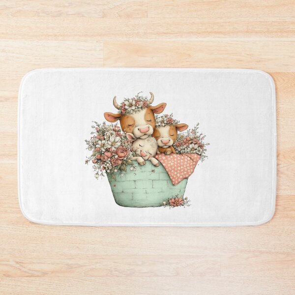 Item preview, Cow, Calf & Lamb in Floral Basket – Whimsical Cozy Illustration designed and sold by Saxon Designs.