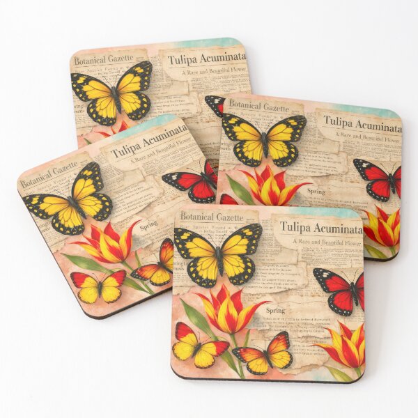 Item preview, Lovely Spring Tulipa Acuminata Flowers and Butterflies Vintage designed and sold by scicilysimonee.