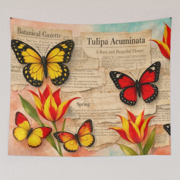 Item preview, Lovely Spring Tulipa Acuminata Flowers and Butterflies Vintage designed and sold by scicilysimonee.