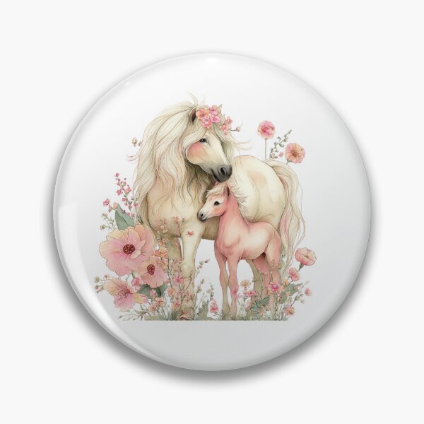 Item preview, Mare & Foal With Floral Blossoms – Whimsical Horse Illustration designed and sold by Saxon Designs.