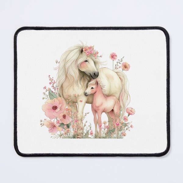 Item preview, Mare & Foal With Floral Blossoms – Whimsical Horse Illustration designed and sold by Saxon Designs.