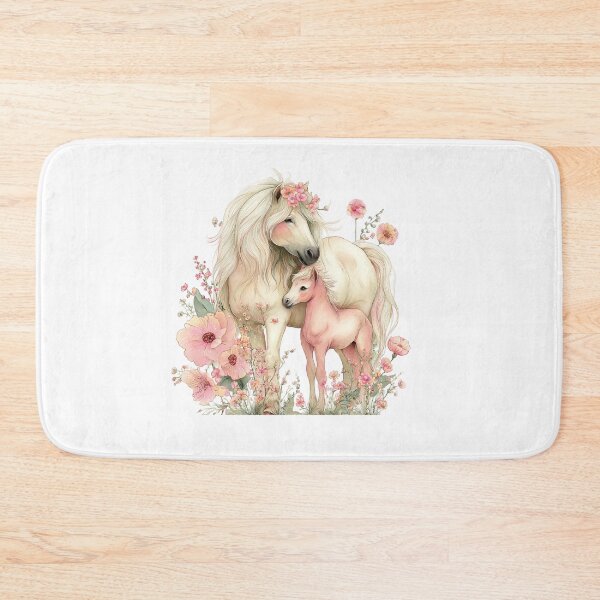 Item preview, Mare & Foal With Floral Blossoms – Whimsical Horse Illustration designed and sold by Saxon Designs.