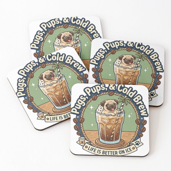 Item preview, Pugs, Pups, & Cold Brew: Cute Pug in Iced Coffee Summer designed and sold by Wear Sculpt.
