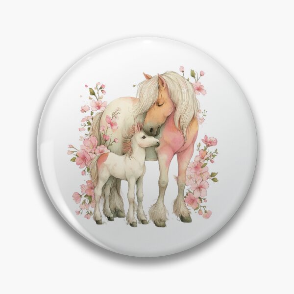 Item preview, Mare & Foal With Pink Blossoms – Whimsical Horse Illustration designed and sold by Saxon Designs.