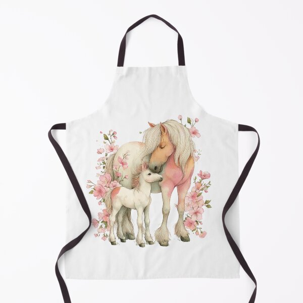 Item preview, Mare & Foal With Pink Blossoms – Whimsical Horse Illustration designed and sold by Saxon Designs.
