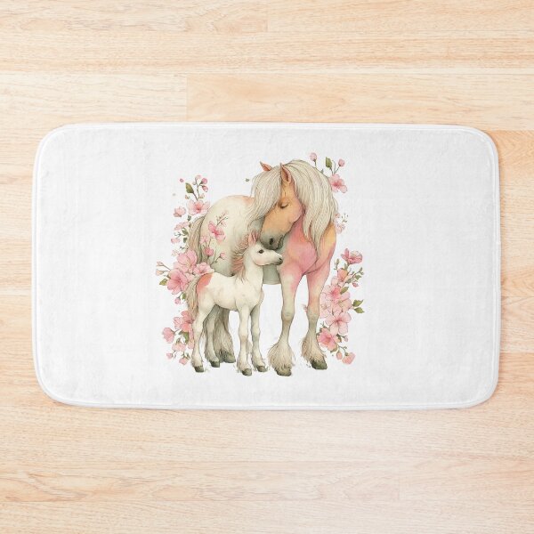 Item preview, Mare & Foal With Pink Blossoms – Whimsical Horse Illustration designed and sold by Saxon Designs.