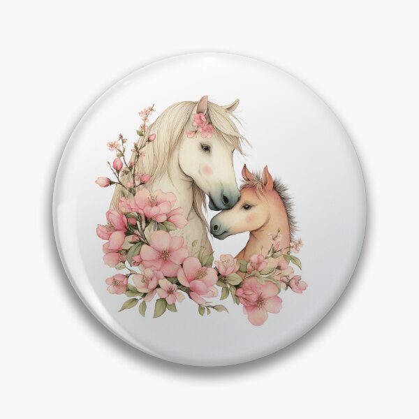 Item preview, Mare & Foal With Pink Blossoms – Whimsical Floral Horse Illustration designed and sold by Saxon Designs.