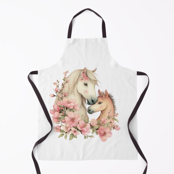 Item preview, Mare & Foal With Pink Blossoms – Whimsical Floral Horse Illustration designed and sold by Saxon Designs.