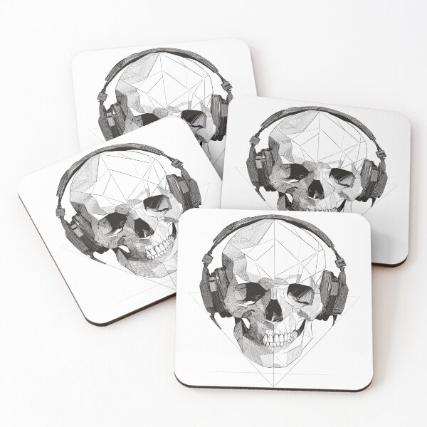 Item preview, Realistic Skull Headphones Geometric Dotwork | Black and White designed and sold by TypoArtPrints.
