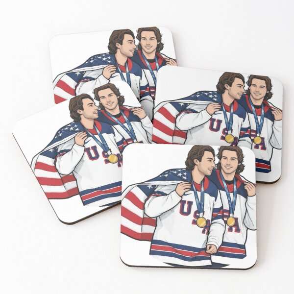 Artikelvorschau, Jack und Quinn Hughes, US-amerikanische Goldmedaillengewinner im Eishockey entworfen und verkauft von FarDesign.