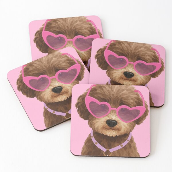 Item preview, Cute Brown Poodle with Pink Heart Glasses - Stylish Puppy Portrait designed and sold by Yeye´s Shop.