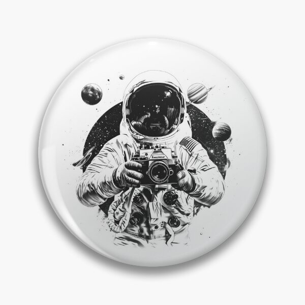 Item preview, Astronaut Photographer in Space – Black and White Camera Illustration designed and sold by inkoutninja.