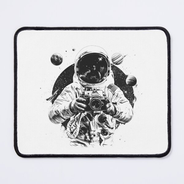 Item preview, Astronaut Photographer in Space – Black and White Camera Illustration designed and sold by inkoutninja.