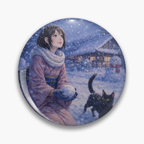 Item preview, Kasumi and the Black Cat Beneath the Winter Night Snow designed and sold by ハル1991.