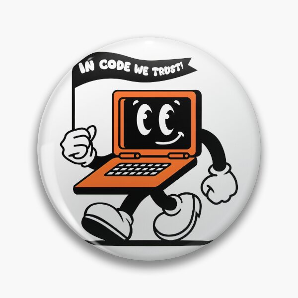 Item preview, In Code We Trust Funny Retro Laptop Cartoon Character designed and sold by Zenith Design.