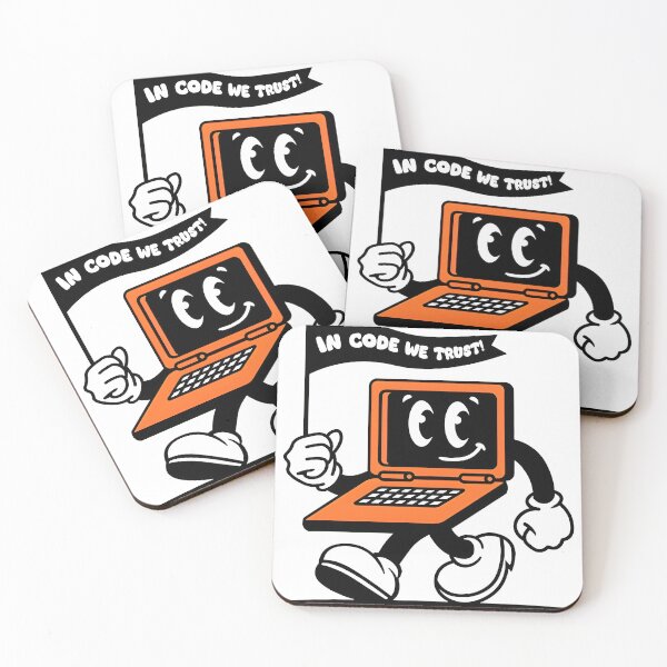 Item preview, In Code We Trust Funny Retro Laptop Cartoon Character designed and sold by Zenith Design.