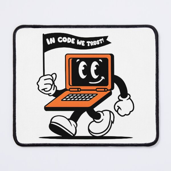 Item preview, In Code We Trust Funny Retro Laptop Cartoon Character designed and sold by Zenith Design.