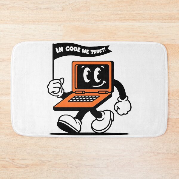 Item preview, In Code We Trust Funny Retro Laptop Cartoon Character designed and sold by Zenith Design.
