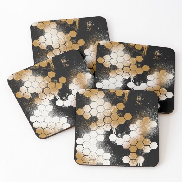 Item preview, Gold Black Hexagon Grunge - Metallic Splatter Abstract Pattern designed and sold by TheArtOfTreble.