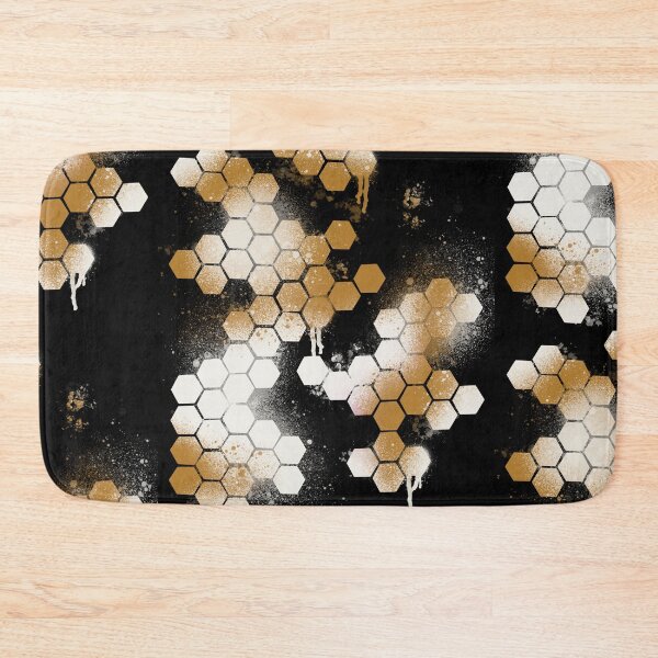 Artikelvorschau, Gold-Schwarzes Hexagon-Grunge-Muster – Abstraktes Muster mit metallischen Sprenkeln entworfen und verkauft von TheArtOfTreble.
