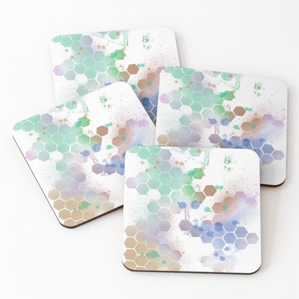 Artikelvorschau, Pastellfarbenes sechseckiges Aquarell-Spritzmuster – abstraktes Regenbogenmuster entworfen und verkauft von TheArtOfTreble.