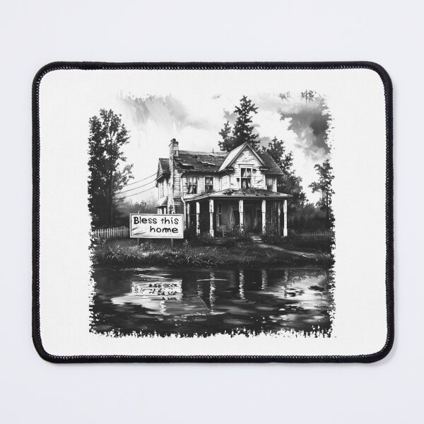 Item preview, Bless This Home – Haunted Farmhouse by the Water (Black & White Illustration) designed and sold by inkoutninja.