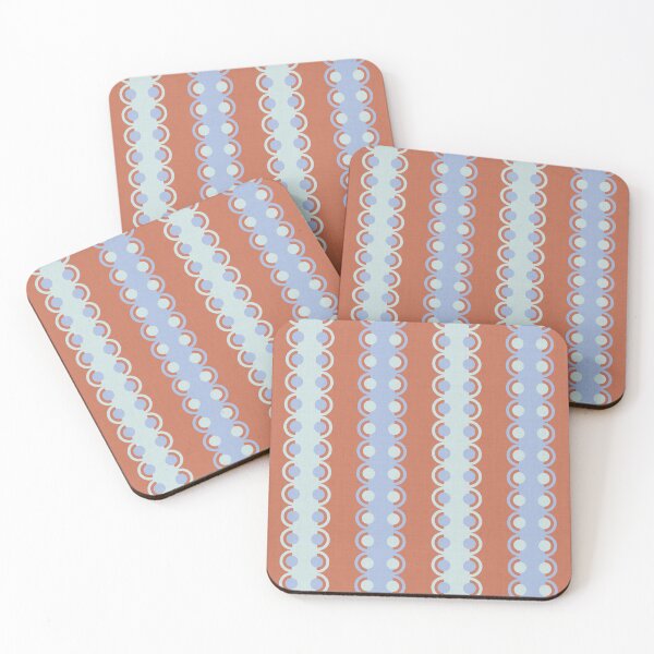Item preview, Preppy Coquette scallop ribbon stripe blue terracotta designed and sold by FrancesPoff.