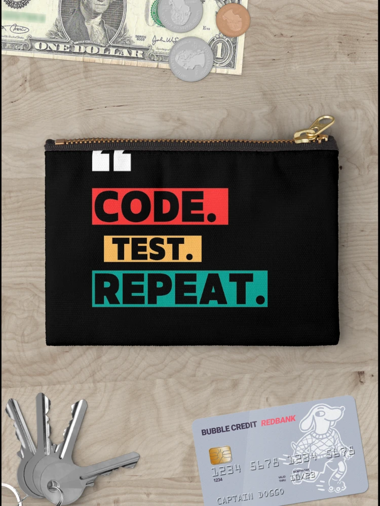 Thumbnail 3 of 4, Zipper Pouch, Code Test Repeat Programmer Sticker designed and sold by CodeChai-Studio.