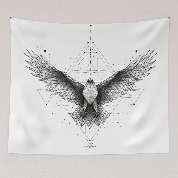 Item preview, Geometric Eagle Sacred Geometry Dotwork | black and white art designed and sold by TypoArtPrints.