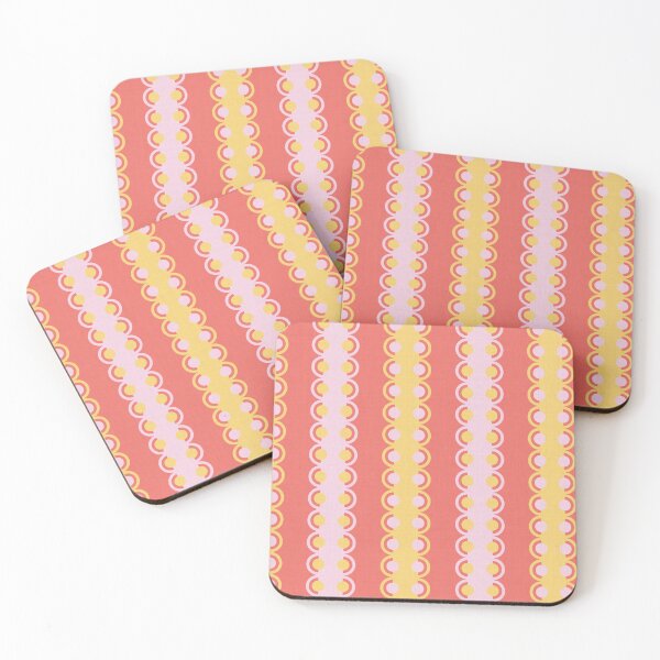 Item preview, Preppy Coquette scallop ribbon stripe coral pink yellow designed and sold by FrancesPoff.