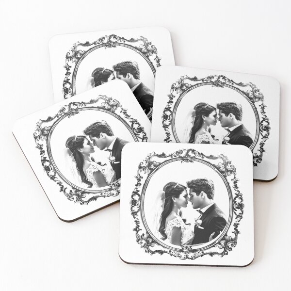 Item preview, Vintage Ornate Frame Wedding Portrait – Romantic Bride & Groom (Black & White) designed and sold by inkoutninja.