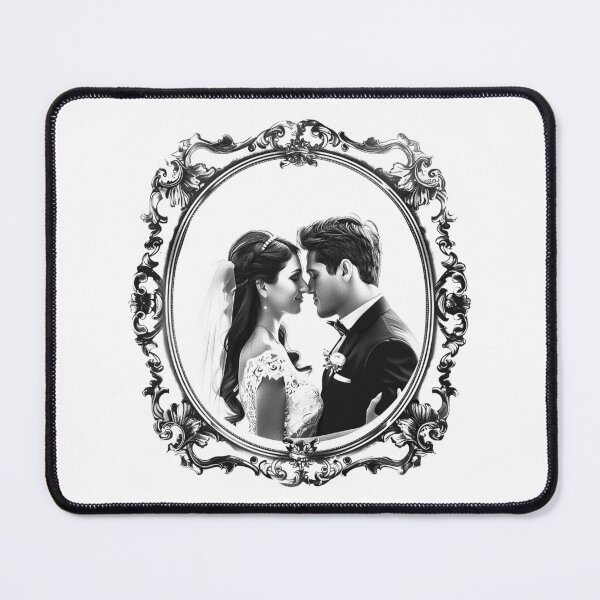 Item preview, Vintage Ornate Frame Wedding Portrait – Romantic Bride & Groom (Black & White) designed and sold by inkoutninja.