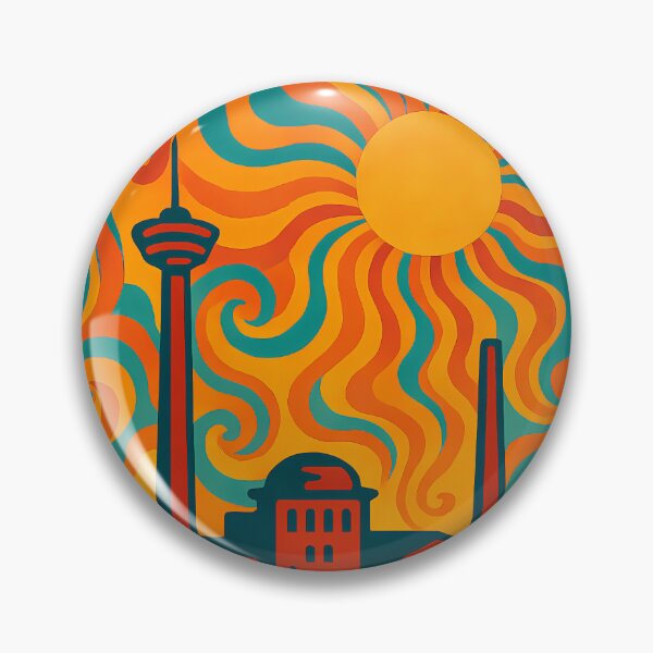 Item preview, Trippy Psychedelic Poster of Tampere | Neon Industrial Lakeside Skyline | Surreal Finnish Cityscape Art designed and sold by PaintedPixels01.
