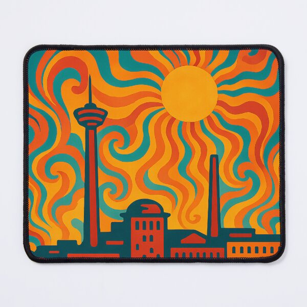 Item preview, Trippy Psychedelic Poster of Tampere | Neon Industrial Lakeside Skyline | Surreal Finnish Cityscape Art designed and sold by PaintedPixels01.