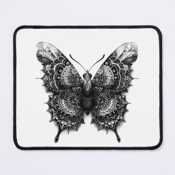 Item preview, Ornate Mandala Butterfly – Black & White Intricate Tattoo-Style Illustration designed and sold by inkoutninja.