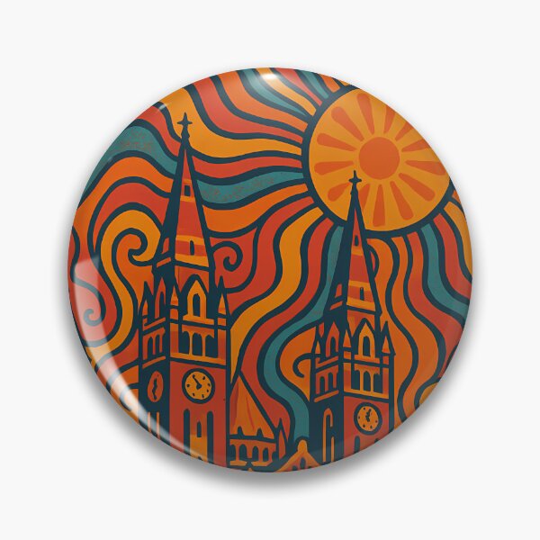 Item preview, Trippy Psychedelic Poster of Szeged | Neon Votive Church Skyline | Surreal Hungarian Cityscape Art designed and sold by PaintedPixels01.