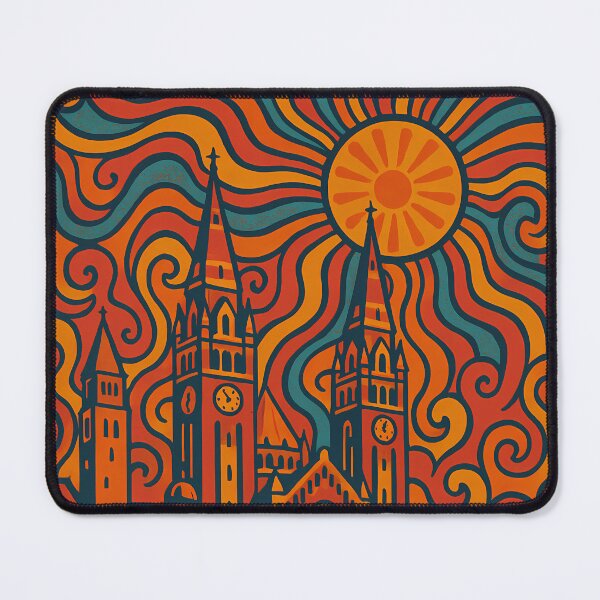 Item preview, Trippy Psychedelic Poster of Szeged | Neon Votive Church Skyline | Surreal Hungarian Cityscape Art designed and sold by PaintedPixels01.