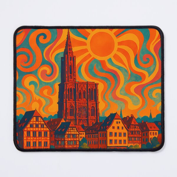 Item preview, Trippy Psychedelic Poster of Strasbourg | Neon Cathedral & Canal Skyline | Surreal French Cityscape Art designed and sold by PaintedPixels01.