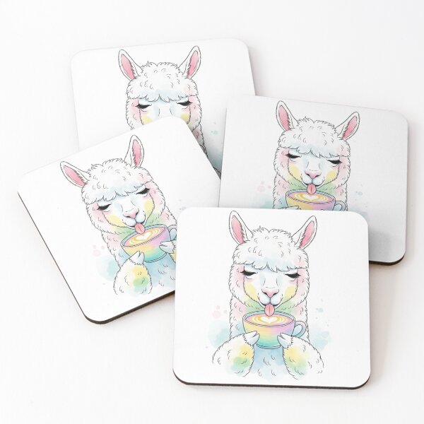 Item preview, Cute Llama Drinking Coffee – Kawaii Watercolor Cafe Sticker designed and sold by MongOficial.