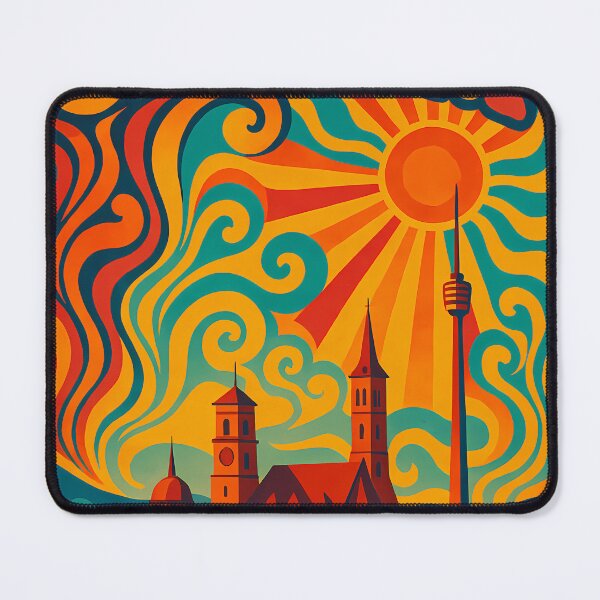 Item preview, Trippy Psychedelic Poster of Stuttgart | Neon Mercedes-Benz & TV Tower Skyline | Surreal German Cityscape Art designed and sold by PaintedPixels01.
