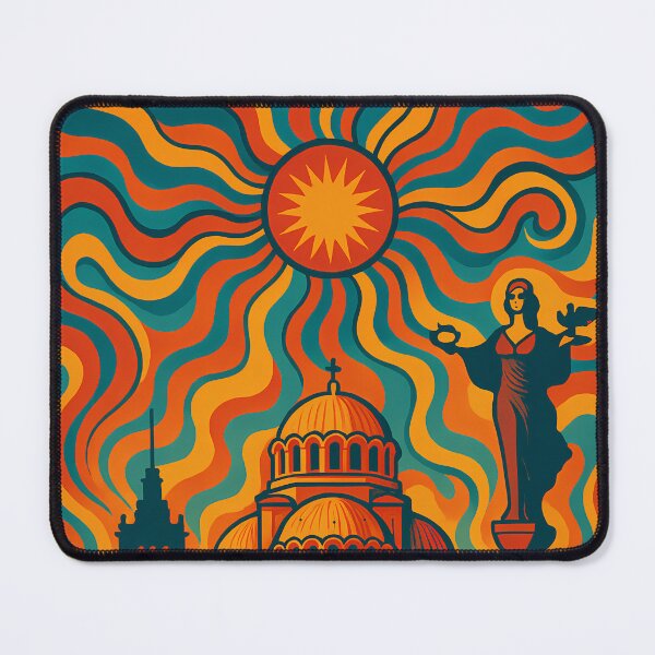 Item preview, Trippy Psychedelic Poster of Sofia | Neon Alexander Nevsky Cathedral Skyline | Surreal Bulgarian Cityscape Art designed and sold by PaintedPixels01.