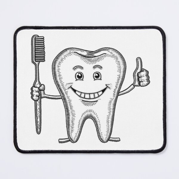 Item preview, Happy Tooth With Toothbrush – Cute Dentist Dental Hygiene Cartoon (Black & White) designed and sold by inkoutninja.