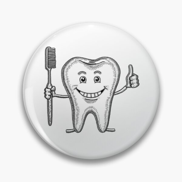 Item preview, Happy Tooth With Toothbrush – Cute Dentist Dental Hygiene Cartoon (Black & White) designed and sold by inkoutninja.