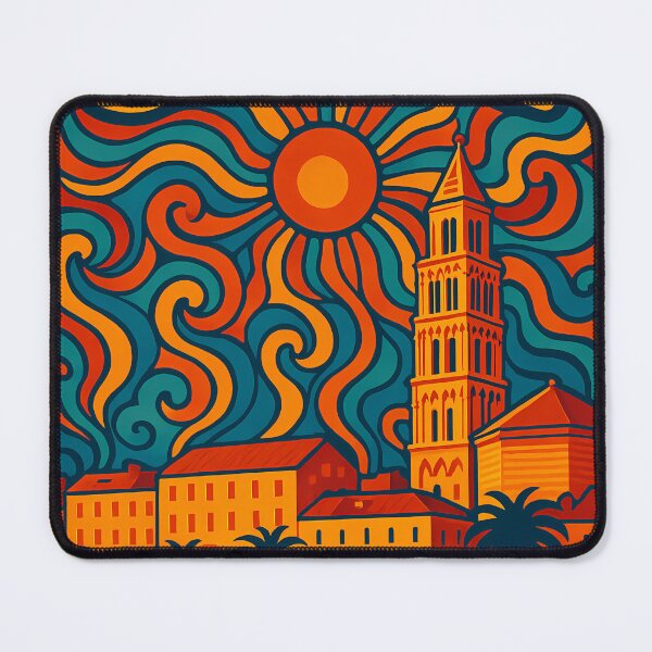 Item preview, Trippy Psychedelic Poster of Split | Neon Diocletian’s Palace & Waterfront Skyline | Surreal Croatian Cityscape Art designed and sold by PaintedPixels01.