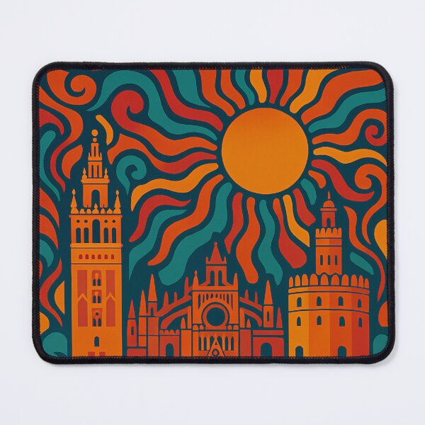 Item preview, Trippy Psychedelic Poster of Seville | Neon Giralda & Alcázar Skyline | Surreal Spanish Cityscape Art designed and sold by PaintedPixels01.